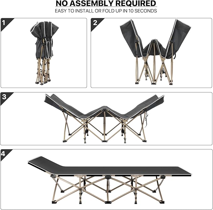 MoNiBloom Folding Sleeping Cot for Adults Easy to Set Up Portable &amp Lightweight Camping Cot for Outdoor Camping Lounging and Elevated Napping Support 360 lbs Black