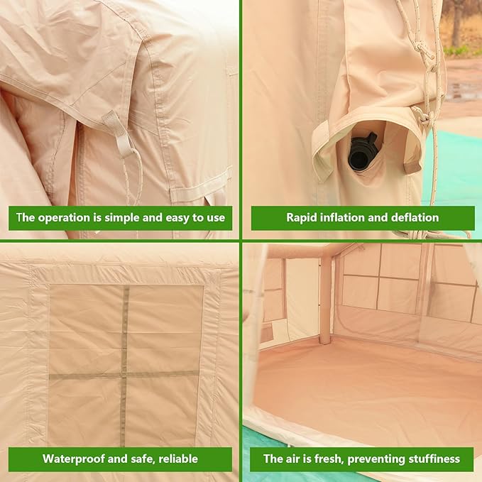 Inflatable Tents for Camping 4-6 Person Air Glamping Tents with Pump Easy Setup Glamping Camping House Waterproof Windproof for 4 Seasons
