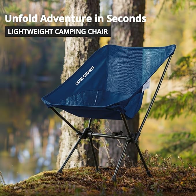 CAMEL CROWN Camping Chair Heavy Duty Backpacking Chair - Ultra-Light Folding Chair with Carry Bag Portable Compact for Outdoor Lawn Hiking Beach Picnic