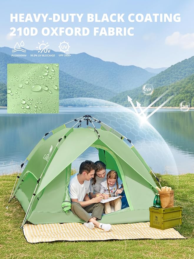 CAMEL CROWN Instant Tent for 3-4 Person Waterproof &amp Sun Protection Family Camping Tent Sets Up in 30 Seconds Lightweight with Carry Bag for Hiking Car Camping Backyard