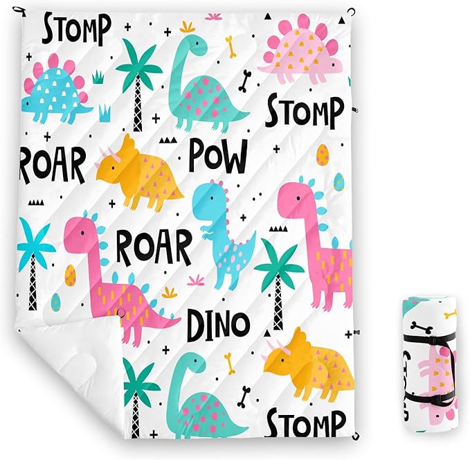 Axolotl Colorful Dinosaur Camping BlanketPlam Trees Dino Eggs Packable Outdoor BlanketWild Animal Theme Lightweight Puffy Camping BlanketRoar Dino Travel Blanket for Traveling Picnic Cold Weather