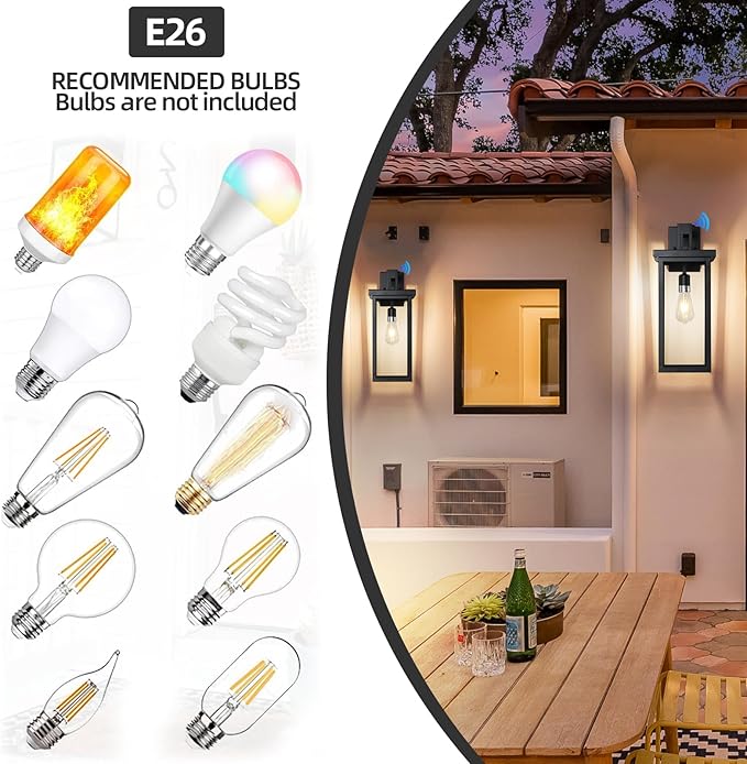 Large Exterior Lighting Fixtures Modern Wall LanternOutdoor Wall Lights with Clear Glass ShadeOutdoor Lamps for Patio PorchWaterproof Outside Exterior LightsDusk to Dawn 20IN-2 Packs