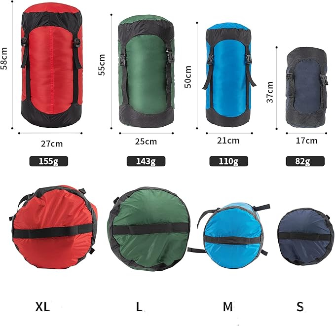 2pcs Compression Stuff Sack 8L/18L/25L/35L Lightweight Sleeping Bags Storage Compression Sack for Camping Hiking Backpacking Trip (Dark blue25L)