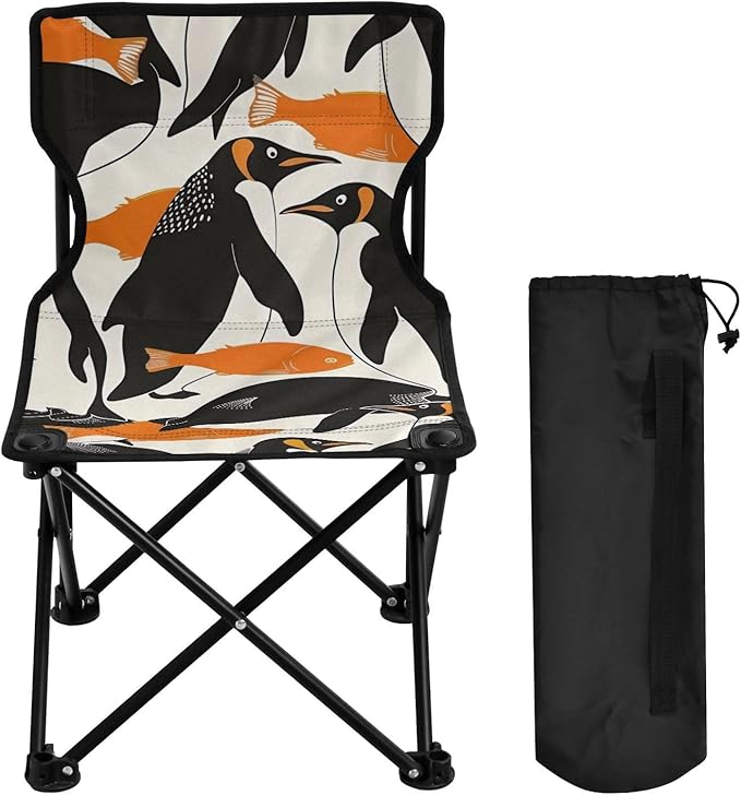 Fishpenguins and Penguins Portable Camping Chairs Folding Chair - Durable Oxford Fabric Lightweight Iron Frame Easy Fold Design - Ideal for Outdoor Activities Camping Fishing and Travel