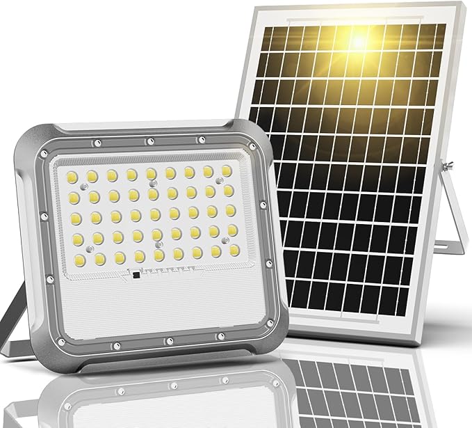 Outdoor Solar LED Flood Lights: Waterproof Security Patio Lights with Remote Control 6500K Bright Illumination Dawn to Dusk Lighting for Fence Yard Backyard Wall House