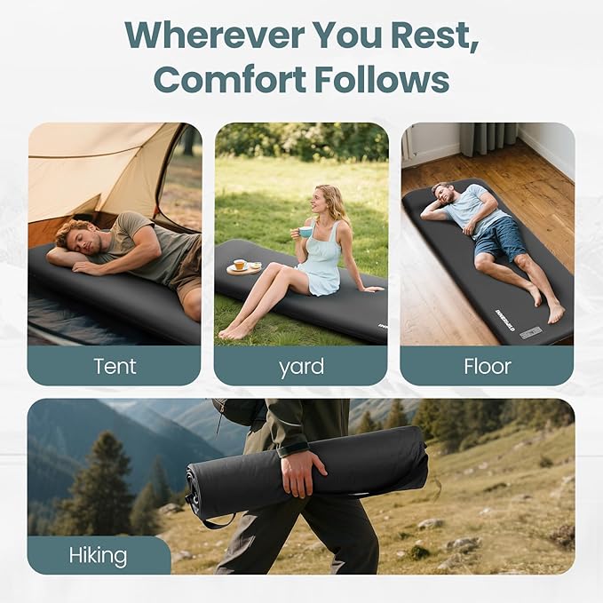 Camping Sleeping Pad with Electric Pump 3.15 Thick Self Inflating Memory Foam Camping Mattress Pad with Pillow 4-Season Portable Camp Sleeping Mat for TravelCarTentHome-Grey