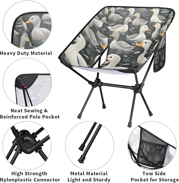 Honeybaby Folding Camping Chair Ducks Print Camping Chairs Lightweight Portable Chair Outdoor Foldable Chairs for Camping Travel Picnic Beach Hiking
