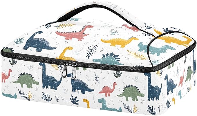 Casserole Carrier Pattern DinosaursInsulated Casserole Carrier for Hot or Cold Food Thermal Lunch Tote for Potluck Parties Picnic Beach Fits 9 x 13 Inches Baking Dish