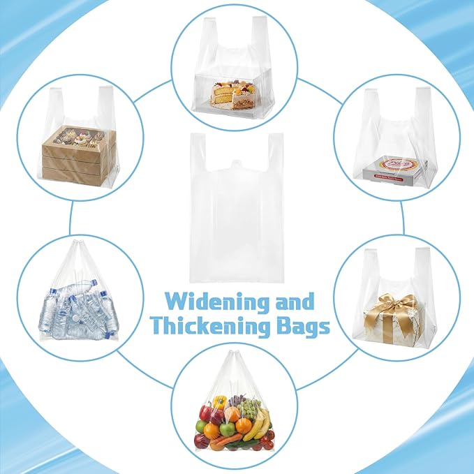 100 Pcs 3.15 Mil Large Plastic Take out Bags with Handles Heavy Duty Clear Shopping Bag Widened Grocery Bags for Pizza Bakery Cake Box (13.8x10x23.5)