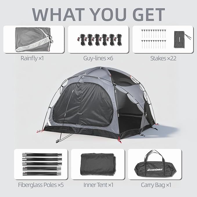 EchoSmile Tents for Camping Waterproof Windproof Tent with Multi-Pole 3-5 Person Spacious Dome Tent with Expandable Space for Shoes Packs &amp Wet Items Easy Setup Tent for Camping &amp Hiking