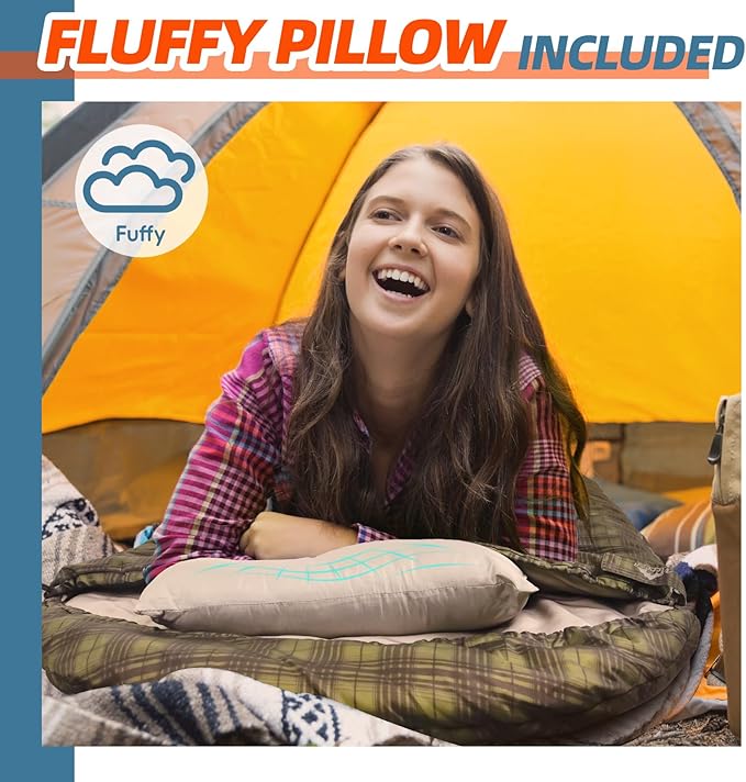 MEREZA 0 Degree Winter Sleeping Bag for Adults Kids with Pillow Cold Weather Sleeping Bag for 4 Season Camping Hiking Backpacking Sleeping Bags for Big and Tall