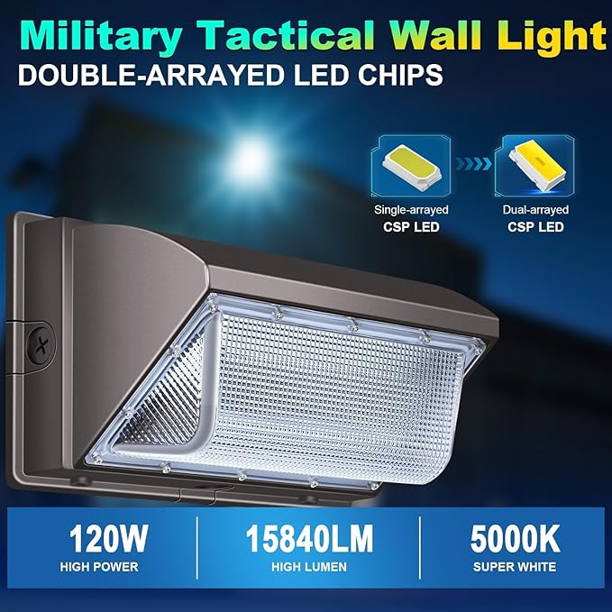 ledmo LED Wall Pack Light with Photocell 120W Dusk to Dawn Outdoor Commercial Security Lighting 5000K IP65 Waterproof 15840LM 6 Pack