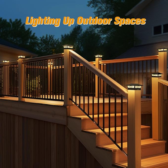 Solar Post Cap Lights Outdoor 4pack Waterproof Solar Powered Deck Fence Post Lights for 4x4 Wood/Vinyl Posts Solar Outdoor LED Light with Cool/Warm Lighting Decorate Garden Patio Porch…