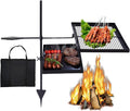Outvita Swivel Campfire Grill Skillet Combo Portable Heavy Duty Camping Grill Grate with Height Adjustable Grill Grate and Grill Pan and Carry Bag Black