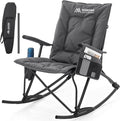 Oversized Rocking Camping Chair Folding Rocking Chair with High Back Padded Outdoor Rocking Chair Heavy Duty Portable Rocker Chair for Camping Lawn and Patio Supports Up to 400 lbs Grey