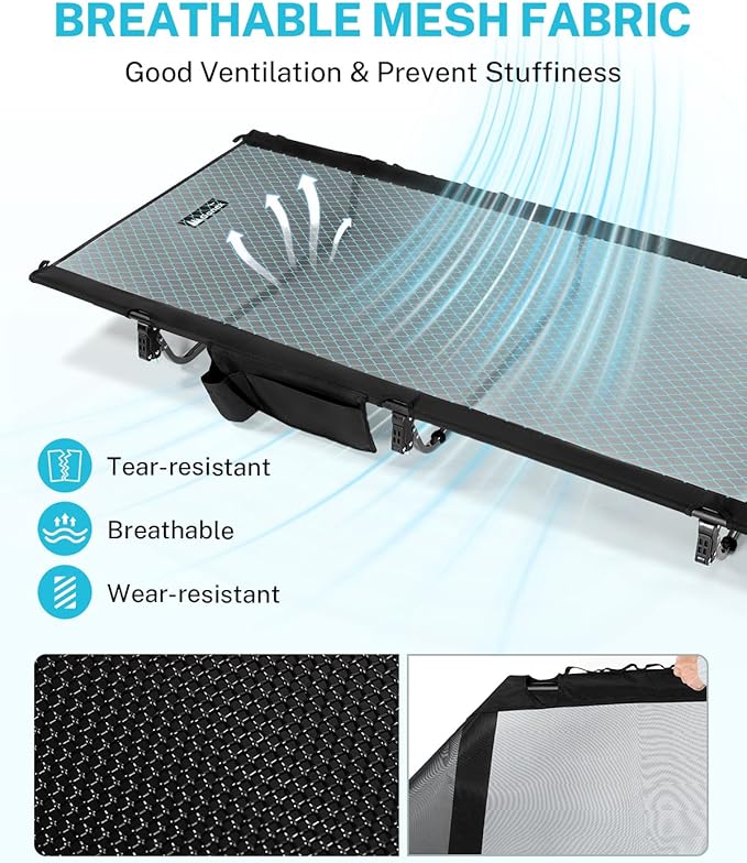 Gonex 31.5 Extra Wide Camping Cot with Breathable Mesh Fabric Supports 350lbs Portable Ultralight Folding Cot Bed for Adults Travel Beach Home Sleeping (Mesh)