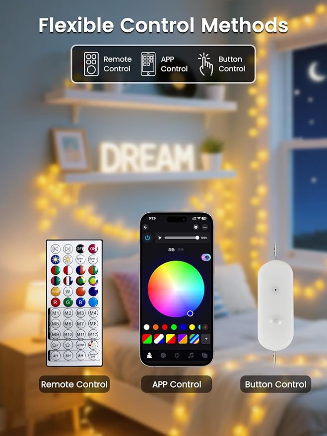 2026 New 46ft Smart Color Changing Easter Lights Outdoor Indoor | 100 LED RGB Globe Pastel String Lights App Control with Remote &amp Timer Fairy Light Plug in Waterproof Easter Decor Girl's Bedroom