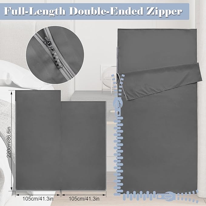 Sleeping Bag LinerLong Staple Cotton Adult Sleep Sack &amp Travel SheetsTravel Sleep Sack for Backpacking Hotels &amp Hostels Lightweight Travel Sheet Camping SheetsHas Full Length Zipper