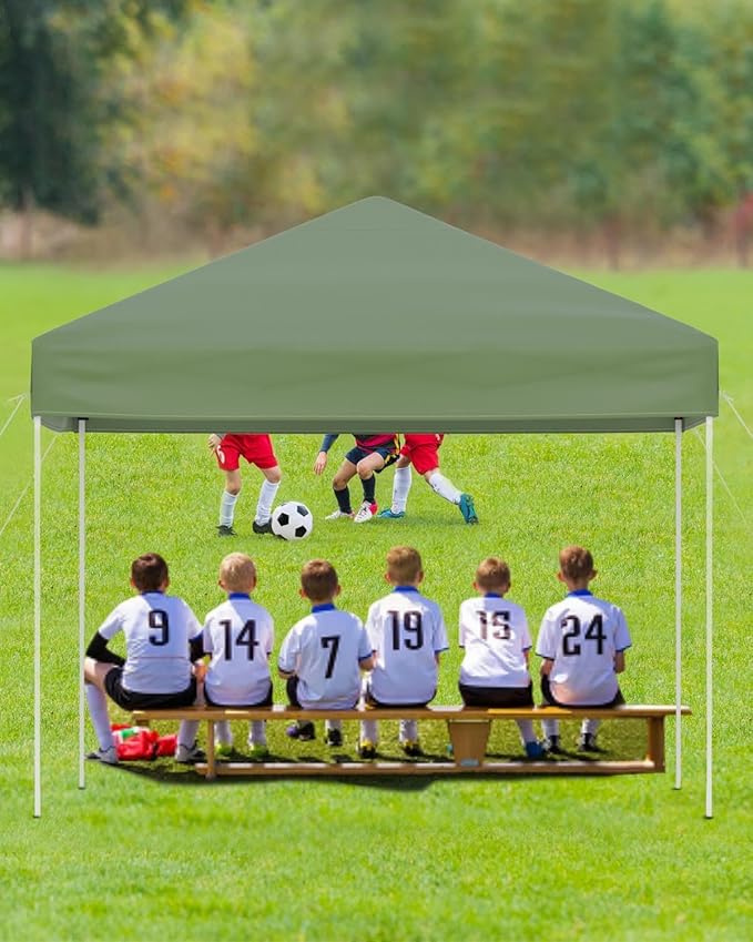 10x10 FT Pop Up Canopy Tent – Outdoor Sun Shade Shelter 3 Adjustable Heights Easy Setup 4 Sandbags &amp Carry Bag Great for Camping Backyard Parties Commercial Storage – Green
