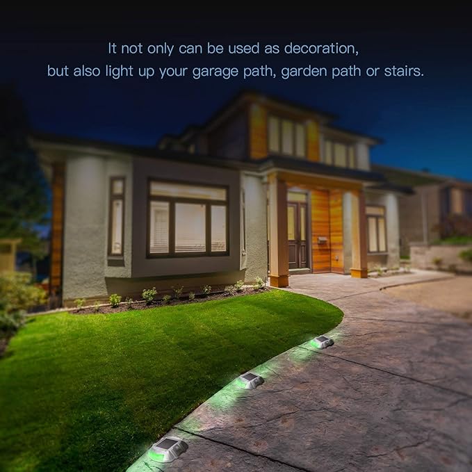 JIGUOOR Solar Deck Lights LED Driveway Lights Solar Powered Dock Light Outdoor IP68 Waterproof Road Markers for Step Sidewalk Stair Boat Garden Ground Pathway Yard (Green 14 Pack)