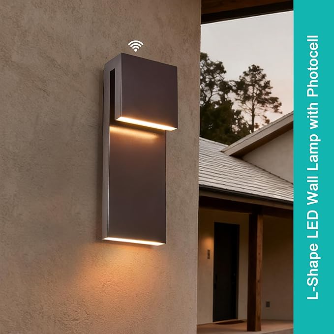 15IN Outdoor Wall Sconce FixtureDusk to Dawn Patio LightsWaterproof Exterior LampModern Wall Mounted with 17W 3000K LED Bronze FinishOutside Lights for House Front Door Entryway