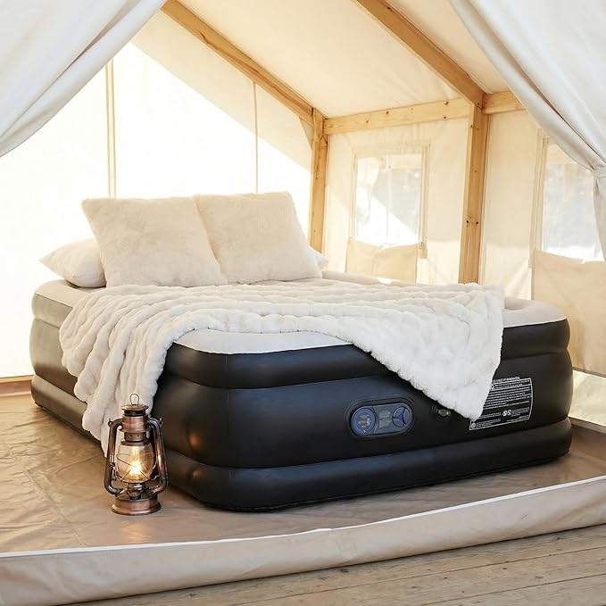 Queen Air Mattress with Built-in Pump - 22 Double Height Non-Slip Bottom Supports 660lbs for Home &amp Camping