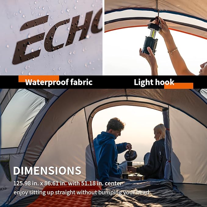EchoSmile Instant Pop Up Camping Tent 2/4/6 Person Easy Setup Tent Water Resistant Dome Portable with Carry Bag