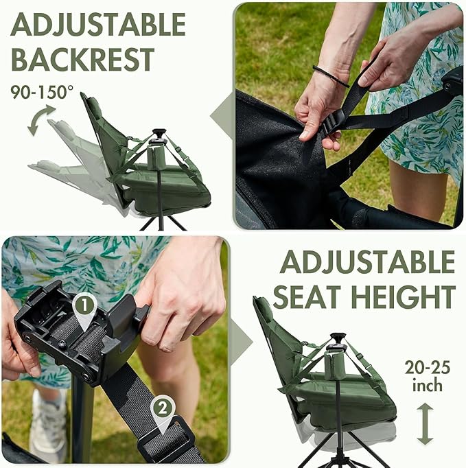 Portal Hammock Camping Chair Portable Outdoor Swinging Chairs Rocking Chair for Adults with Adjustable Back and Height for Lawn Backyard Patio Supports 400 lbs Mesh High Back Green 2 Pack