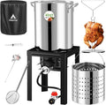 Stainless Steel 40QT Turkey Fryer Kit Waterproof Cover &amp 12-inch Skimmer 55000BTU Propane Burner Stove Turkey Fryer Pot Outdoor Deep Fryer Crawfish Boiler with 25QT Basket