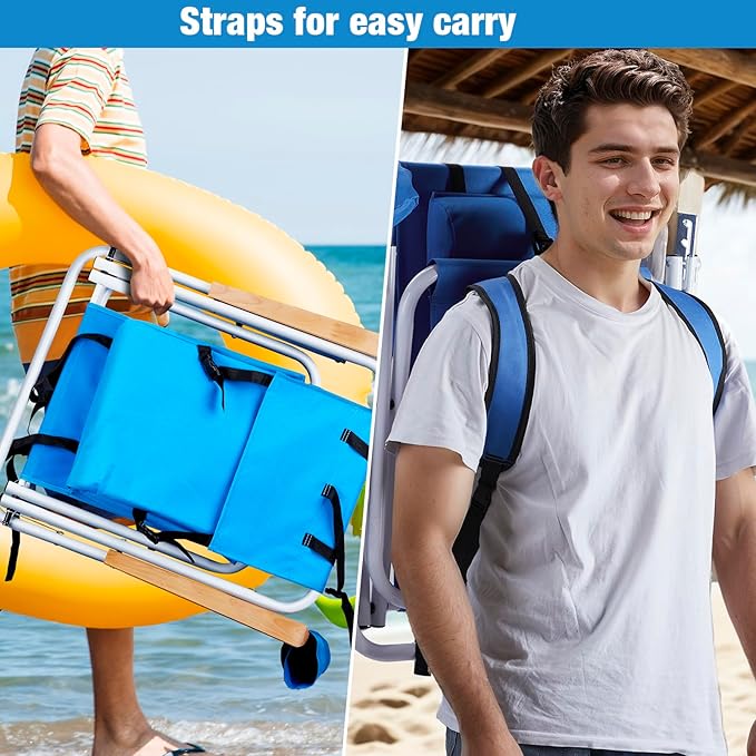 Bonnlo Foldable Backpack Carry Camping Chair with Cup Holder Portable 4-Position Reclining Heavy-Duty Supports 265lbs (120 kg) for Beach Lawn Concert Fishing Blue