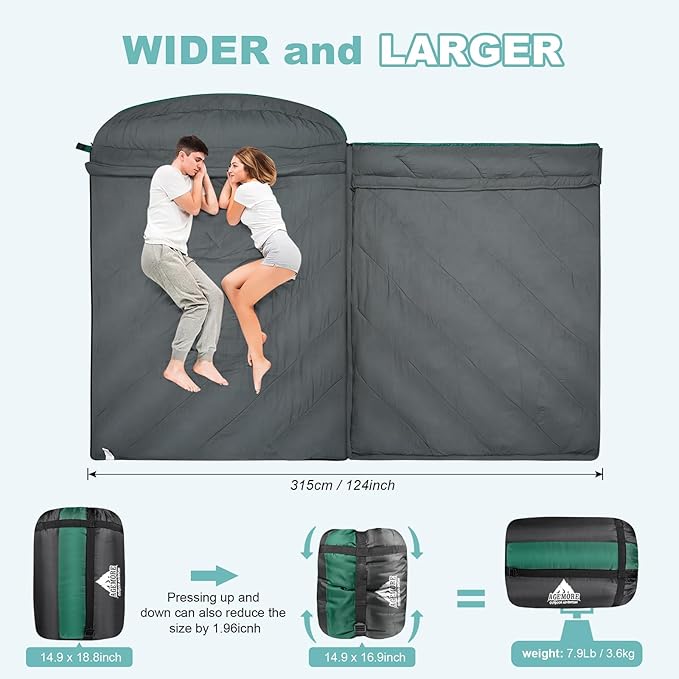 AGEMORE Sleeping Bag for Adults Single and Double Size Lightweight Waterproof XXL Sleeping Bag for Adults Kids Couples Camping Hiking Backpacking Or Traveling Warm &amp Cold Weather