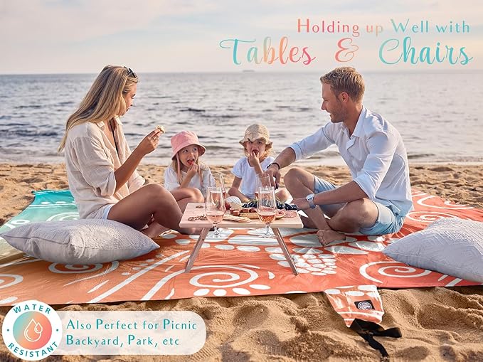 WEKAPO Beach Blanket Waterproof Sandproof Oversized Extra Large Sand Free Beach Mat with Stakes Storage Bag - Essentials for Outdoor Beach Picnic (Sea Turtle 11 X 9 FT (1~10 Person))