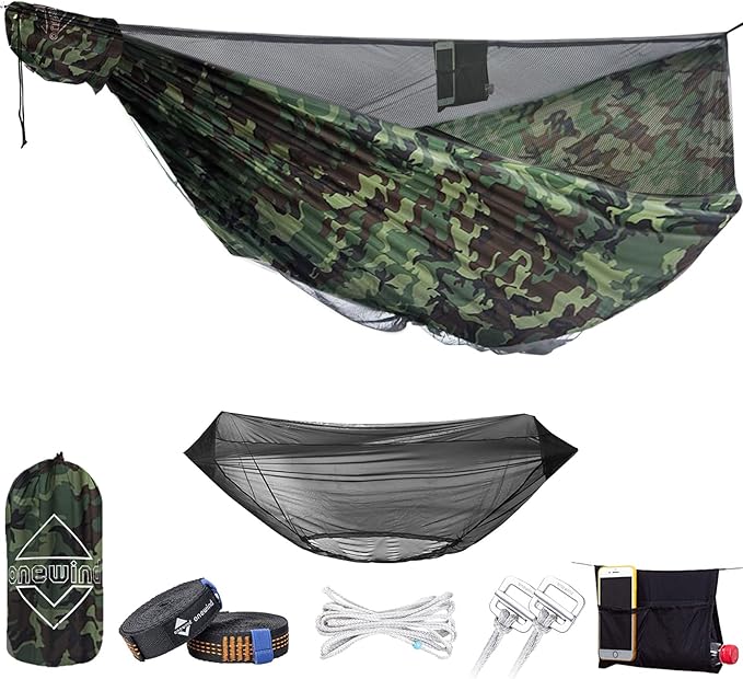 Onewind Premium 12' Camping Double Hammock with Tree Straps and Bug Net for Travel Camping Backpacking and Hiking