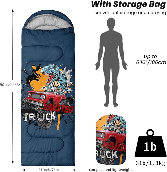 Sleeping Bags for Adults Youth Kids3D Printing Camping Sleeping Bag for Girls Boys Lightweight Waterproof Cold/Warm Weather Sleeping Bag for 3 Seasons