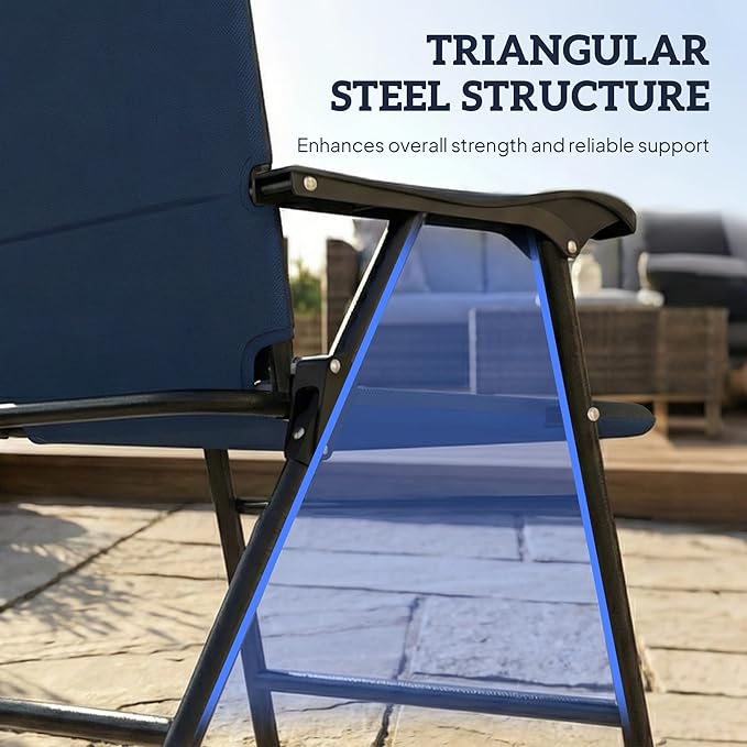 Outsunny Folding Patio Chairs Set of 2 Padded High Back Folding Lawn Chairs with Armrests 600D Oxford Fabric Portable Outdoor Camping Chair Set for Deck Garden Backyard Dark Blue