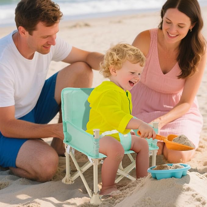 Baby Beach Chair for Toddlers 1-3 - Lightweight Foldable Baby Camping Chair with Tray and Storage Bag Easy to Clean Safe Kids Outdoor Lawn Chairs for Garden RV Travel (Green)