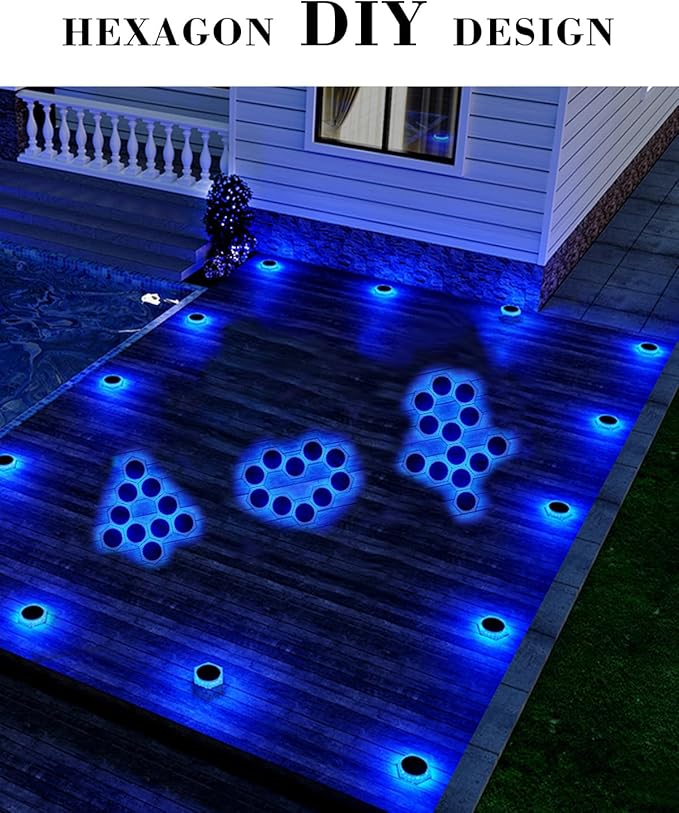 6 Packs Solar Driveway Lights Outdoor IP68 Waterproof Blue Deck Step Lights Solar Powered Solar Stair Light Stick on LED Light for Dock Garage Pool Fence Garden Pathway