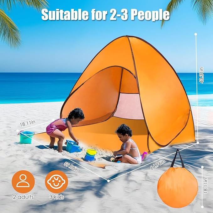 Pop Up Beach Tent Sun Shelter for 2-3 Person Sun Shelter with UPF 50+ &amp Lightweight Portable Beach Tent Easy Pop Up for Outdoor Camping Fishing