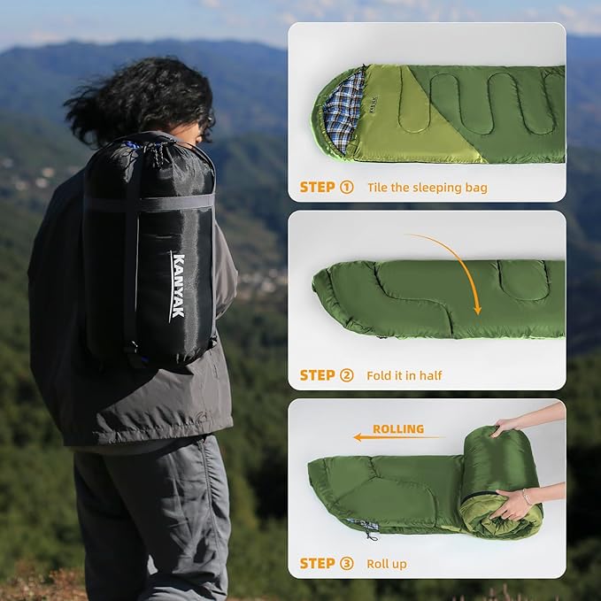 Camping Sleeping Bag 32℉ Sleeping Bags for Adults Kids Teens Cold Weather Warm Sleeping Bag Winter for 3-4 Season Camping Camping Gear Equipment Traveling and Outdoors