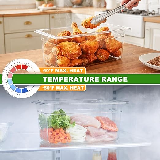 West Bay 6-Pack 1/3 Size 6''Deep NSF Polycarbonate Food Pans with Lids Clear Commercial Hotel Pans Food Storage Containers for Restaurant Food Prep Buffet Salad Bar Home Kitchen &amp Catering