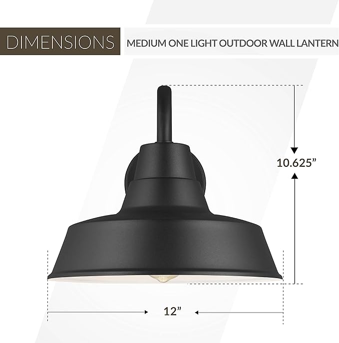 Sea Gull Lighting Barn Light-1 Light Medium Outdoor Wall Lantern in Traditional Style-12 Inch Wide by 10.63 Inch high-Black Finish-Incande