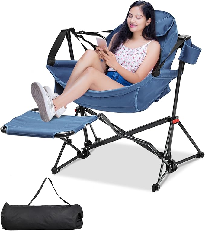outdoor basic Adjustable Camping Folding Chair with Footrest - Portable Zero Gravity Lounge Chair for Beach Lawn Picnic Fishing &amp Backpacking Trips Supports 600lbs
