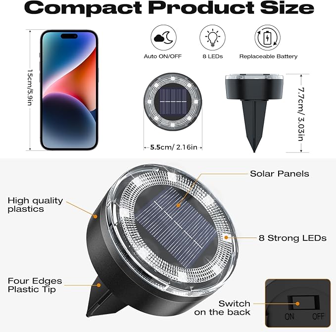 Mini Solar Ground Lights 12 Pack Solar Lights Outdoor Waterproof Upgraded LED Flat Landscape Lighting for Outside Pathway Garden Patio Yard DrivewayCold White