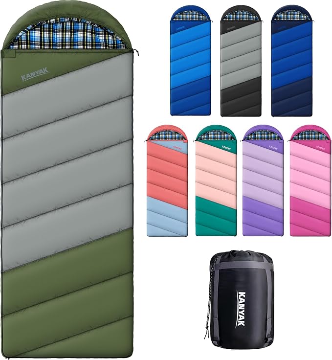 Cotton Flannel Lined Sleeping Bag for Adults Teens Kids Cold Weather &amp Warm 3 Seasons Lightweight Compact Camping Essentials Equipment Hiking Outdoor Travel