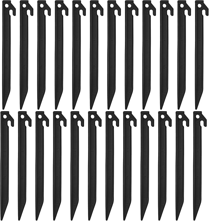 ADXCO 24 Pieces Plastic Inflatables Stakes 8.8 Inch Yard Stakes Anchor Replacement Inflatable Decoration Stakes Heavy Duty Camping Tent Stakes for Christmas Halloween Home Garden Black