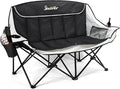 Double Camping Chair for Adults Outdoor Folding Chair with 2 Cooler Bags Support 500lbs Heavy Duty Camp Chair for Outdoor Sports Beach - Black&ampGrey