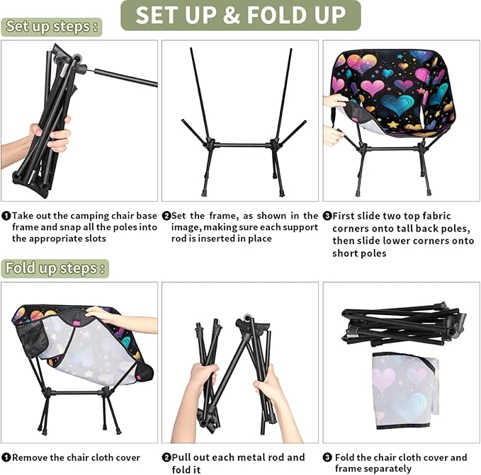 Honeybaby Folding Camping Chair Sweet Hearts Print Camping Chairs Lightweight Portable Chair Outdoor Foldable Chairs for Camping Travel Picnic Beach Hiking