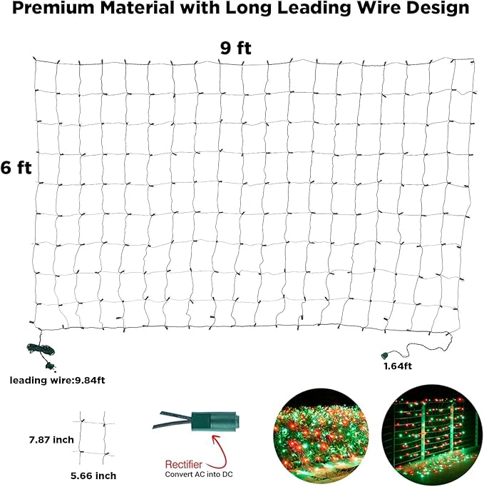Led Net Lights Christmas Lights Outdoor 200Led 9ftx6ft Upgraded Red and Green Christmas Net Lighting Waterproof 5mm LED Wide Angle Outdoor Indoor Mesh Net Light for Trees Bushes Shrubs Decorations