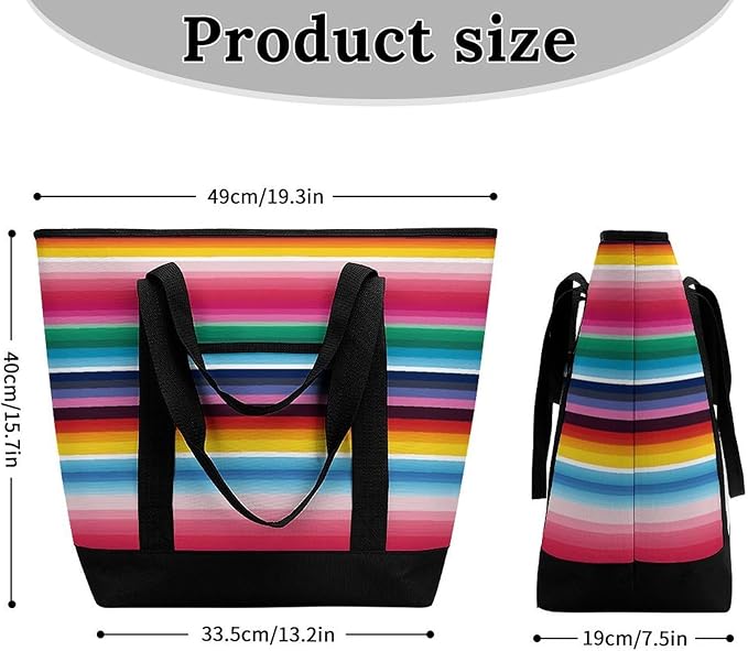 Insulated Shopping BagLarge Reusable Cooler Bags Colorful Mexican Stripes Printed Foldable Shopping BagTravel Waterproof Shoulder Bag