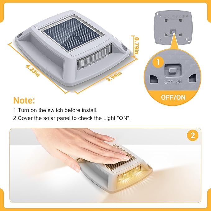 Solar Driveway Lights 10 Pack Solar Powered IP68 Waterproof Dock Lights 4 LED Driveway Markers Deck Light for Dock Pathway Walkway Sidewalk Garden Yard Stair Marine Use (Warm)